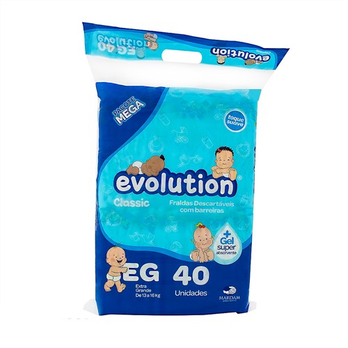 Fralda Dry Evolution Classic Tamanho EG Pacote Mega com 40 Fraldas Descartáveis