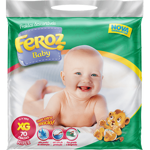 Fralda Feroz Baby Proteção Dia e Noite - Tamanho XG - 70 Unidades