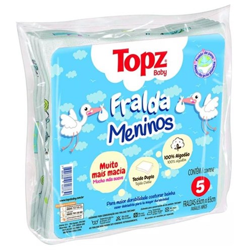 Fralda Meninos Estampada Topz Baby 65 X 65cm C/5 Un