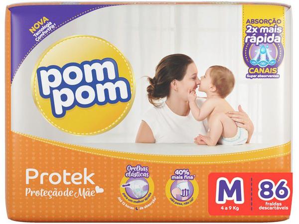 Fralda Pom Pom Proteção de Mãe Protek Tam. M - 4 a 9kg 86 Unidades