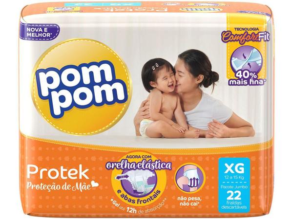 Fralda Pom Pom Protek Proteção de Mãe - Tam. XG 12 a 15kg 22 Unidades