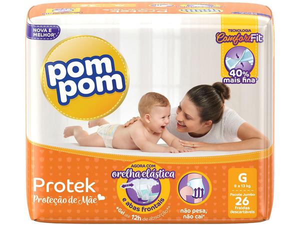 Fralda Pom Pom Protek Proteção de Mãe - Tamanho G - 26 Fraldas