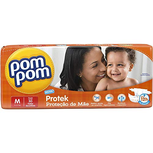 Fralda Protek Proteção de Mãe Jumbo, Pom Pom, Branco, M (Médio)