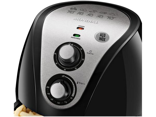 Fritadeira Elétrica Sem Óleo/Air Fryer Mondial - Family Inox-II Preta 3,2L com Timer