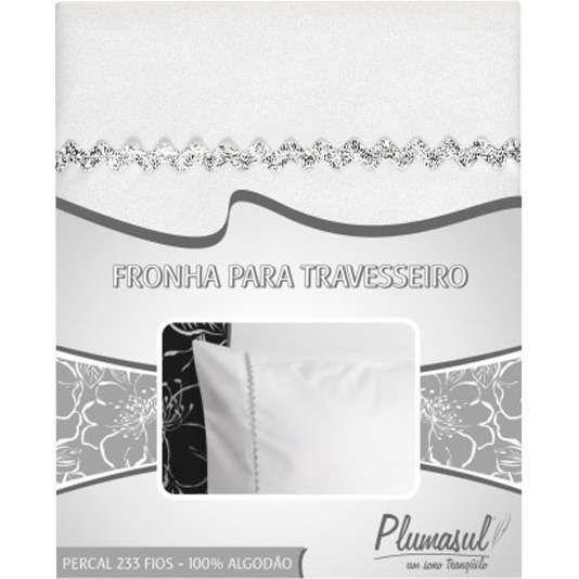 Fronha-Percal 233 Fios-Branca com Sianinha Prata-50X150 - Plumasul
