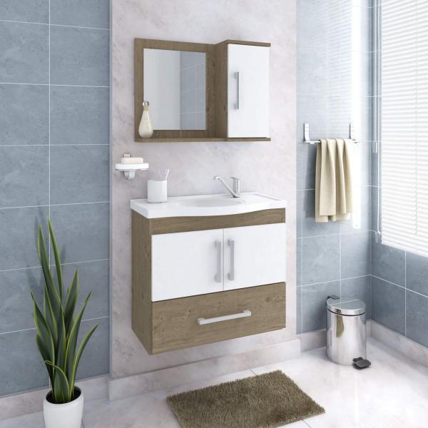 Gabinete de Banheiro 1 Cuba 1 Espelheira Atenas MGM Móveis Carvalho/Branco