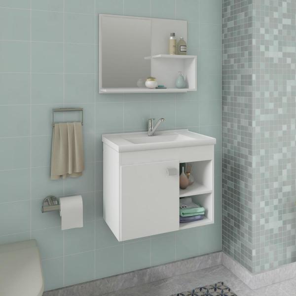 Gabinete de Banheiro 100% Mdf Lotus 55 Cm com Espelho Branco - Mgm