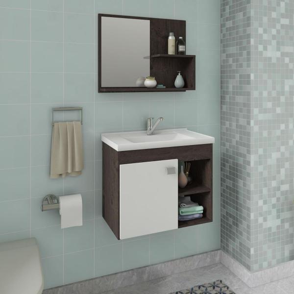 Gabinete de Banheiro 100% Mdf Lotus 55 Cm com Espelho Cafe/branco - Mgm