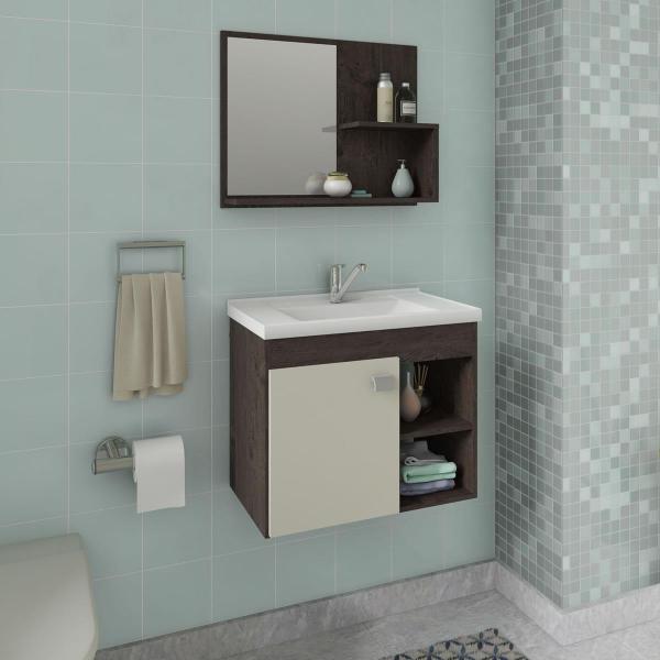 Gabinete de Banheiro 100% Mdf Lotus 55 Cm com Espelho Cafe/off White - Mgm