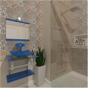 Gabinete de Vidro 45cm para Banheiro Escócia-Azul