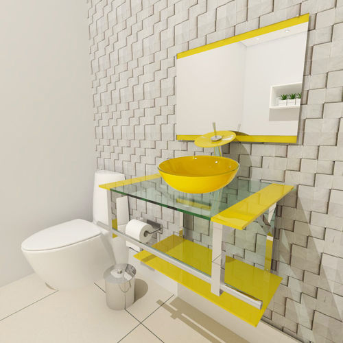 Gabinete de Vidro 60cm para Banheiro Estônia Amarelo