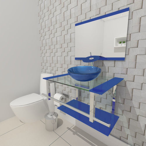 Gabinete de Vidro 60cm para Banheiro Estônia Azul