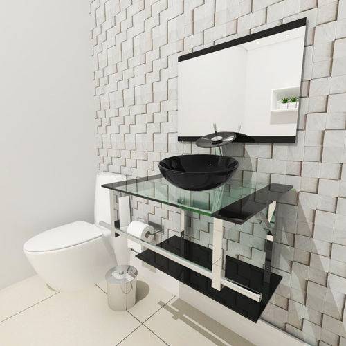 Gabinete de Vidro 60cm para Banheiro Estônia Preto