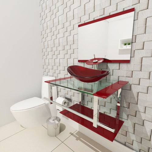Gabinete de Vidro 60cm para Banheiro Sérvia Vermelho Cereja