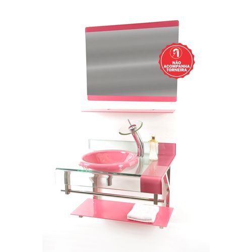 Gabinete de Vidro 70cm para Banheiro Turquia Rosa