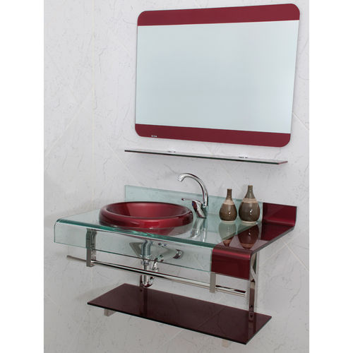 Gabinete de Vidro Estilo Chopin Vermelho 70 Cm para Banheiro