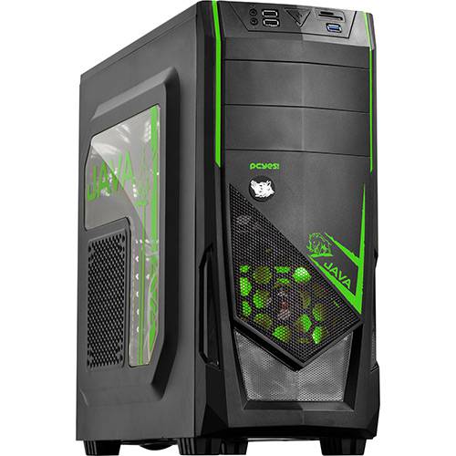 Gabinete Mid-tower Java Led Verde Lateral em Acrílico - Pcyes