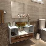 Gabinete para Banheiro 1 Gaveta com Espelho e Cuba Taiyo Premium Gabinetes Branco/Nogal