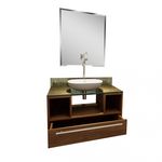 Gabinete para Banheiro 1 Gaveta com Espelho e Cuba Taiyo Premium Gabinetes Nogal/Marrom