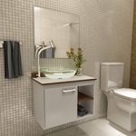 Gabinete para Banheiro 1 Porta com Espelho e Cuba Kaze Premium Gabinetes Branco/Nogal
