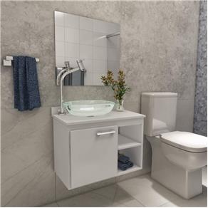 Gabinete para Banheiro 1 Porta com Espelho e Cuba Kaze Premium Gabinetes Branco