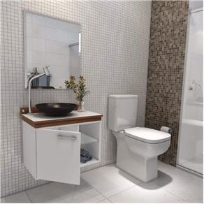 Gabinete para Banheiro 1 Porta com Espelho e Cuba Kaze Vidro Premium Gabinetes Branco/Nogal