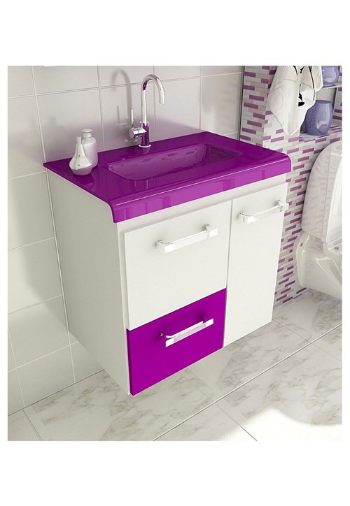 Gabinete para Banheiro 60 Cm com 2 Peças Vetro 13 Branco e Violeta Tomdo