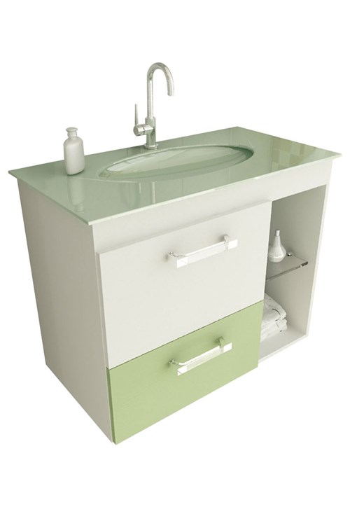 Gabinete para Banheiro 80 Cm com 2 Peças Vetro 12 Branco e Verde Tomdo