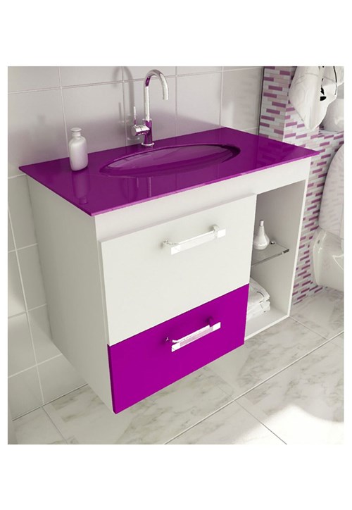 Gabinete para Banheiro 80 Cm com 2 Peças Vetro 12 Branco e Violeta Tomdo