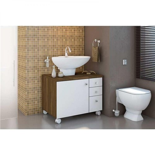 Gabinete para Banheiro com 1 Porta e 3 Gavetas Mimo Móveis Albatroz Cedro / Branco