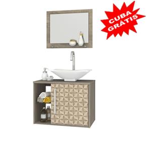 Gabinete para Banheiro com Cuba e Espelheira Baden Móveis Bechara Madeira Rústica com 3D