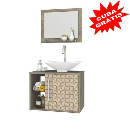 Gabinete para Banheiro com Cuba e Espelheira Baden Móveis Bechara Madeira Rústica com 3d