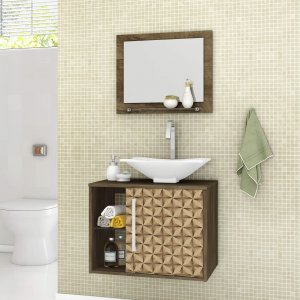 Gabinete para Banheiro com Cuba e Espelheira Baden Móveis Bechara Madeira Rústica /3D 0 Móveis Bechara