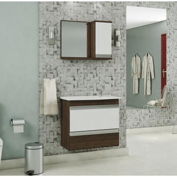 Gabinete para Banheiro com Cuba e Espelheira Grécia MGM Móveis Castanho/Branco