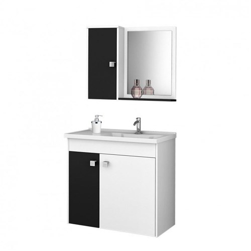 Gabinete para Banheiro com Cuba e Espelheira Munique Móveis Bechara Branco/Preto