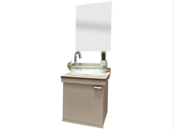 Gabinete para Banheiro com Cuba e Espelho 1 Porta - VTec Kit Ara