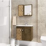 Gabinete para Banheiro com Cuba e Espelho Munique Tradicional Móveis Bechara Madeira Rústica/3D