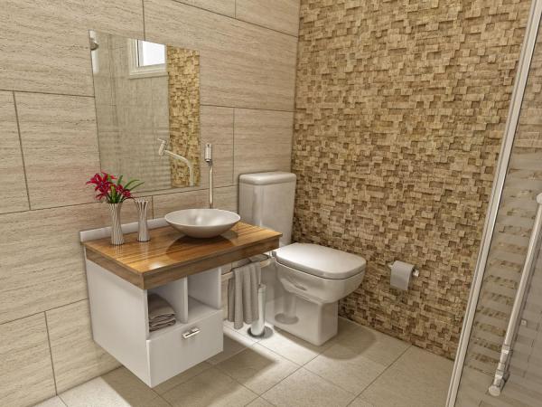 Gabinete para Banheiro com Cuba e Espelho 3 Peças - Simples 1 Gaveta - VTec Adhara Escuro