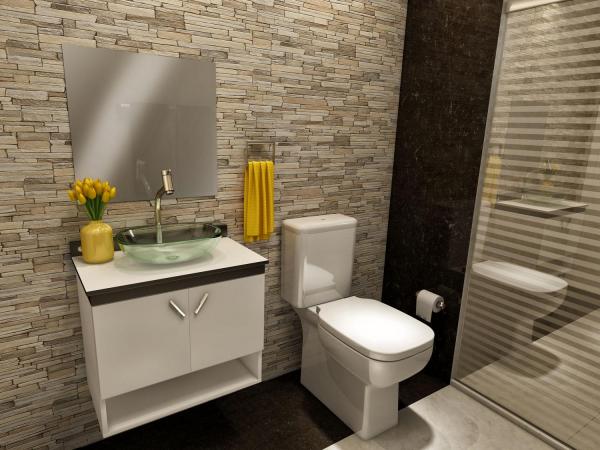 Gabinete para Banheiro com Cuba e Espelho 2 Portas - VTec Aquila