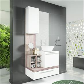 Gabinete para Banheiro com Espelheira Ravenna Celta Móveis Branco/Nogal Griss - Branco/Nogal Griss
