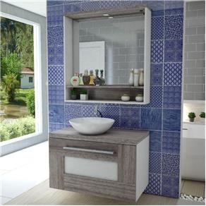 Gabinete para Banheiro com Espelheira Verona Celta Móveis Nogal Gris/Branco - Nogal Gris/Branco