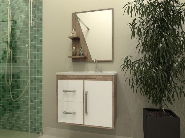 Gabinete para Banheiro com Espelho 1 Porta - 2 Gavetas - Móveis Bechara Madri