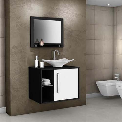 Tudo sobre 'Gabinete para Banheiro com Espelho Baden 48x60x45cm Branco e Preto Móveis Bechara'