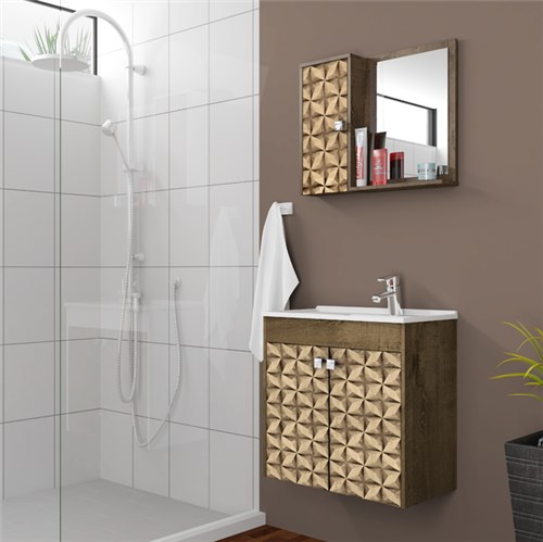 Tudo sobre 'Gabinete para Banheiro com Espelho Dayene 54x56x29,6cm Madeira Rústica/Madeira 3D Moveis Bechara'