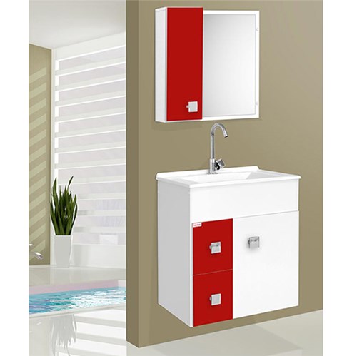 Tudo sobre 'Gabinete para Banheiro com Espelho Ecco Suspenso 60 58x56x34cm Branco e Vermelho Fabribam'