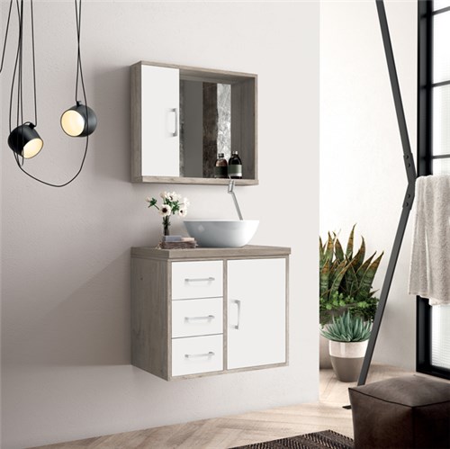 Tudo sobre 'Gabinete para Banheiro com Espelho Sevilha 53x60x40 Barrique e Branco Astral Design'