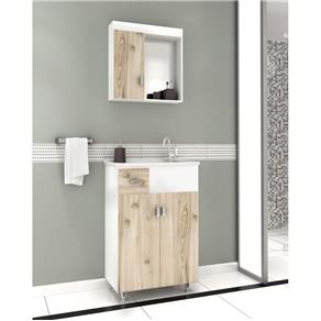 Gabinete para Banheiro com Pés Espelheira e Cuba Balcony Kit 50 Branco/Cabernet