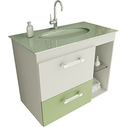 Gabinete para Banheiro com Pia Vetro 3 Gavetas Branco e Verde - Tomdo Linea