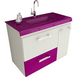 Gabinete para Banheiro com Pia Vetro 3 Gavetas Branco e Violeta - Tomdo