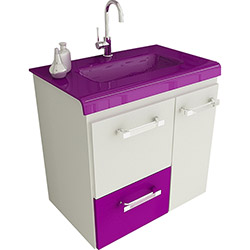 Gabinete para Banheiro com Pia Vetro 3 Gavetas Branco e Violeta - Tomdo